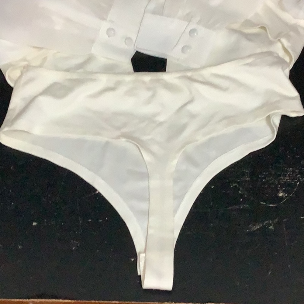 Fashion Nova White Peplum Cut Out Bodysuit - Picture 5 of 8